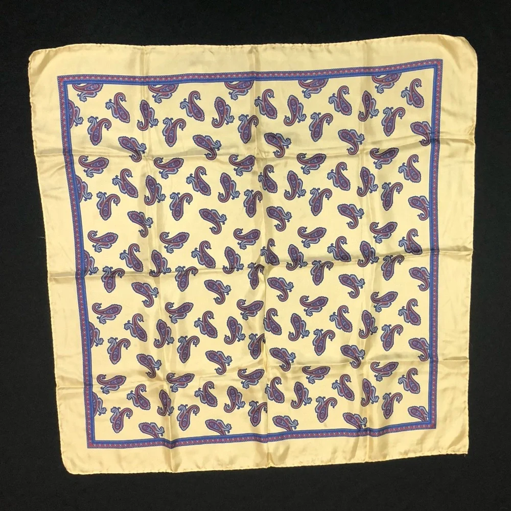 Vintage Silk Paisley Scarf - Yellow Gold Blue Red - Made in Italy - 31”